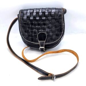 Pier 1 Vintage Weaved Black Leather Crossbody Purse.